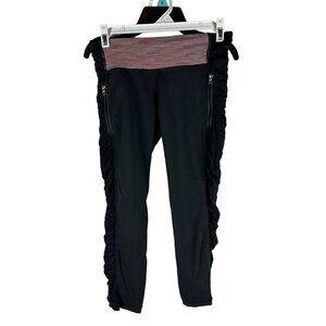 Lululemon Womens Zip Pocket Ruffle Leggings Size 4 Black & Red